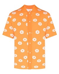 Chemise à manches courtes à fleurs orange Jacquemus