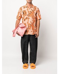 Chemise à manches courtes à fleurs orange Jacquemus