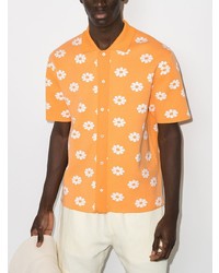 Chemise à manches courtes à fleurs orange Jacquemus