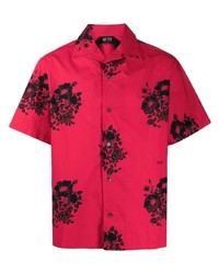 Chemise à manches courtes à fleurs rouge et noir N°21