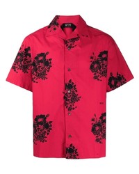 Chemise à manches courtes à fleurs rouge et noir N°21