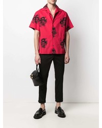 Chemise à manches courtes à fleurs rouge et noir N°21