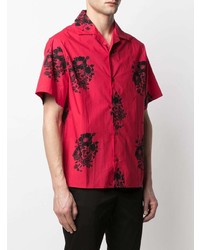 Chemise à manches courtes à fleurs rouge et noir N°21