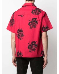 Chemise à manches courtes à fleurs rouge et noir N°21