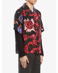 Chemise à manches courtes à fleurs rouge et noir Prada