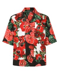 Chemise à manches courtes à fleurs rouge Dolce & Gabbana