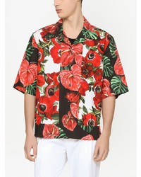 Chemise à manches courtes à fleurs rouge Dolce & Gabbana