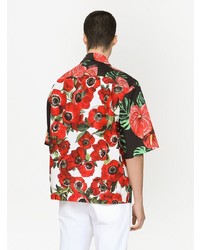 Chemise à manches courtes à fleurs rouge Dolce & Gabbana