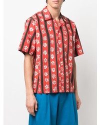 Chemise à manches courtes à fleurs rouge Marni