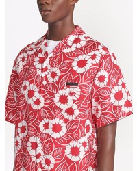 Chemise à manches courtes à fleurs rouge Prada