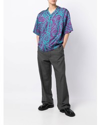 Chemise à manches courtes à fleurs turquoise Versace