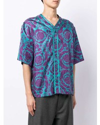 Chemise à manches courtes à fleurs turquoise Versace