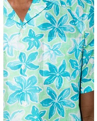 Chemise à manches courtes à fleurs turquoise Vilebrequin