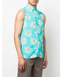 Chemise à manches courtes à fleurs turquoise Jacquemus