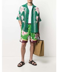Chemise à manches courtes à fleurs vert foncé Valentino