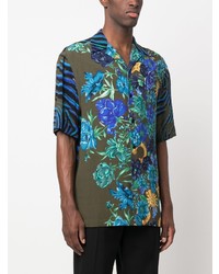 Chemise à manches courtes à fleurs vert foncé Versace