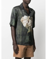 Chemise à manches courtes à fleurs vert foncé Acne Studios