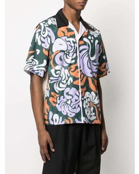 Chemise à manches courtes à fleurs vert foncé Marni