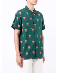 Chemise à manches courtes à fleurs vert foncé YMC