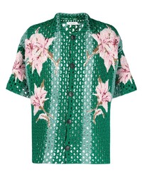 Chemise à manches courtes à fleurs vert foncé Valentino