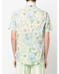 Chemise à manches courtes à fleurs vert menthe Thom Browne