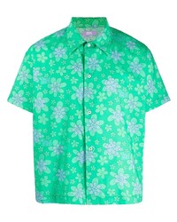 Chemise à manches courtes à fleurs verte