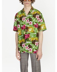 Chemise à manches courtes à fleurs verte Gucci