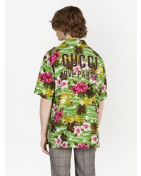 Chemise à manches courtes à fleurs verte Gucci