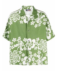 Chemise à manches courtes à fleurs verte Just Don