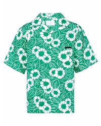 Chemise à manches courtes à fleurs verte Prada