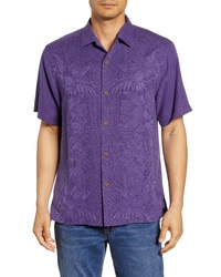 Chemise à manches courtes à fleurs violette