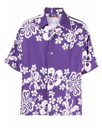 Chemise à manches courtes à fleurs violette Just Don