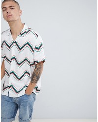 Chemise à manches courtes à motif zigzag blanche