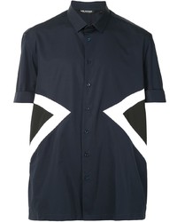 Chemise à manches courtes à motif zigzag bleu marine