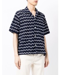 Chemise à manches courtes à motif zigzag bleu marine Bode