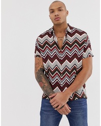 Chemise à manches courtes à motif zigzag multicolore