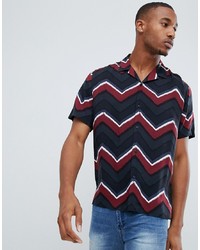 Chemise à manches courtes à motif zigzag noire
