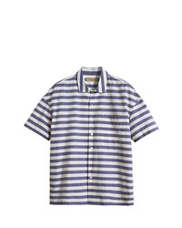 Chemise à manches courtes à rayures horizontales blanc et bleu Burberry
