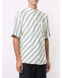 Chemise à manches courtes à rayures horizontales blanc et bleu MSGM