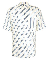 Chemise à manches courtes à rayures horizontales blanc et bleu MSGM