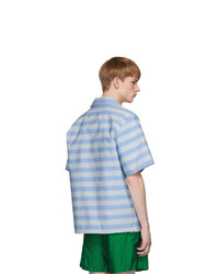 Chemise à manches courtes à rayures horizontales bleu clair Prada