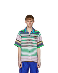 Chemise à manches courtes à rayures horizontales multicolore Prada