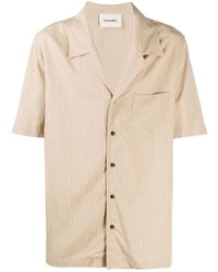 Chemise à manches courtes à rayures verticales beige Nanushka