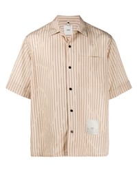 Chemise à manches courtes à rayures verticales beige Oamc