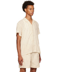 Chemise à manches courtes à rayures verticales beige HARAGO