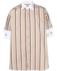 Chemise à manches courtes à rayures verticales beige Raf Simons