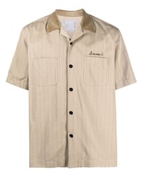 Chemise à manches courtes à rayures verticales beige Sacai