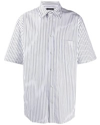 Chemise à manches courtes à rayures verticales blanc et bleu marine Balenciaga