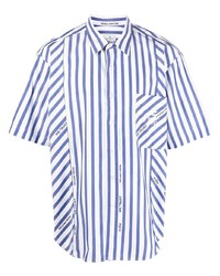 Chemise à manches courtes à rayures verticales blanc et bleu marine Etro