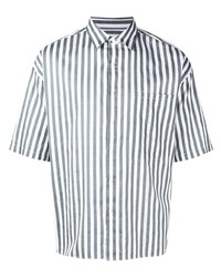 Chemise à manches courtes à rayures verticales blanc et bleu marine Izzue